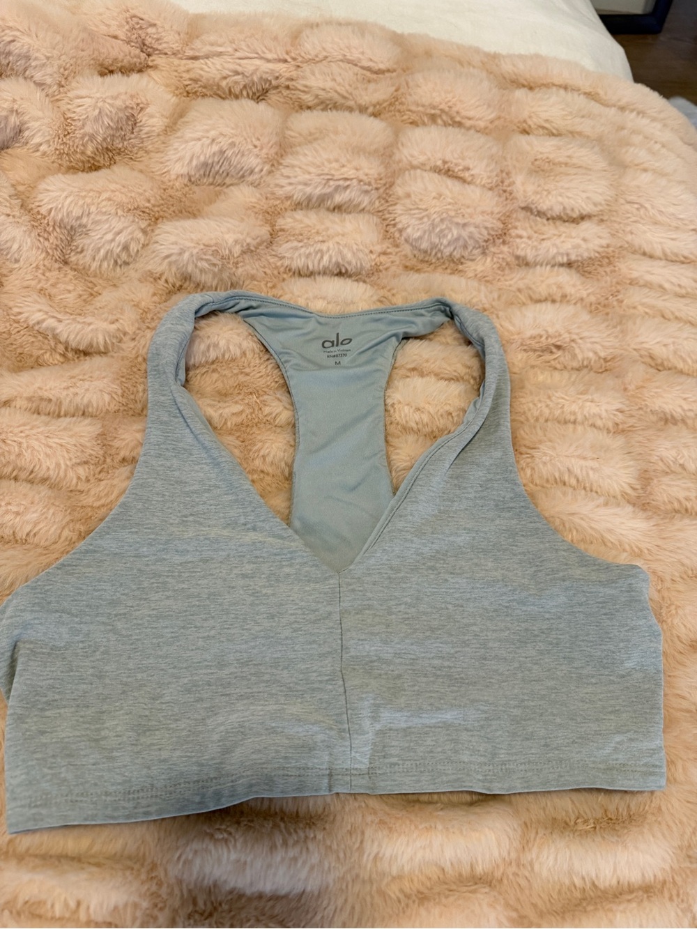 ALO Yoga Heather Light Gray/Blue Racerback Sports Bralette